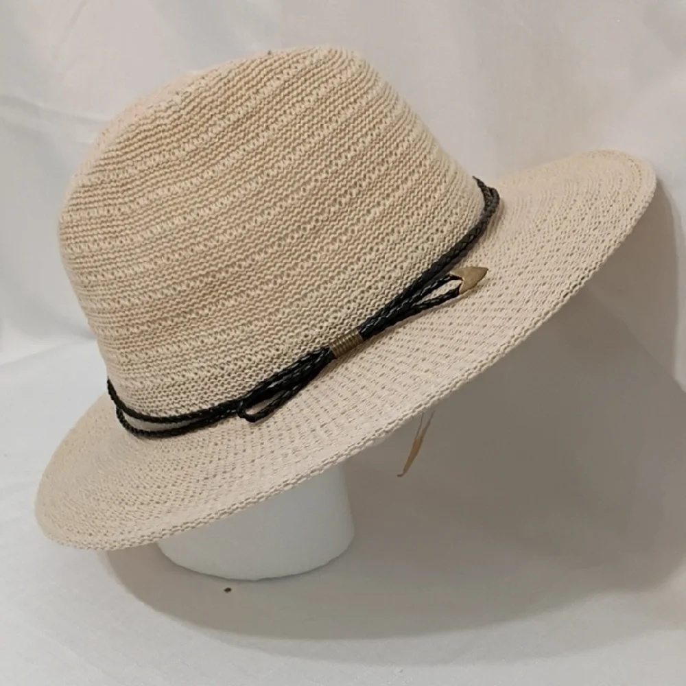 Twig & Arrow Women's Cream Wide Brim Hat with Black Accent